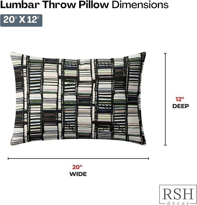 RSH DECOR: Sunbrella Lumbar Throw Pillows Set of 4 | 20" x 12" | Water and Fade-Resistant Performance Fabric | Outdoor Pillow Covers with Down-Alternative Inserts | Made in USA (Animation Electric)