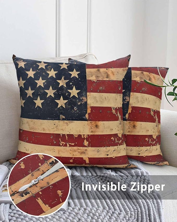 Outdoor Waterproof Throw Pillows Old Vintage American Flag Patriot Patio Pillows Pack of 2,Decorative Pillow Covers with Insert,Pillow Cushion Case for Garden Couch Sofa Stars and Stripes