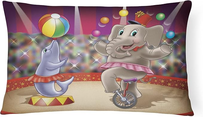 Caroline's Treasures APH3816PW1216 Circus Elephand and Dolphin Canvas Fabric Decorative Pillow Machine Washable, Indoor Outdoor Decorative Pillow for Couch, Bed or Patio, 12HX16W