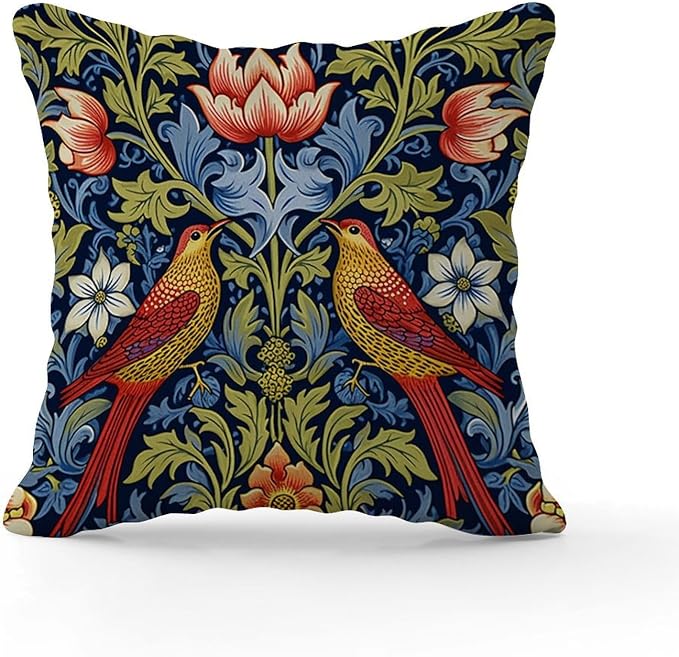 Red Bird Floral Flower Throw Pillow Covers Chinoiserie Asian Botanical Throw Pillow Cover Farmhouse Square Couch Sofa Cushion Covers for Patio Garden Couch Tent 20x20 in
