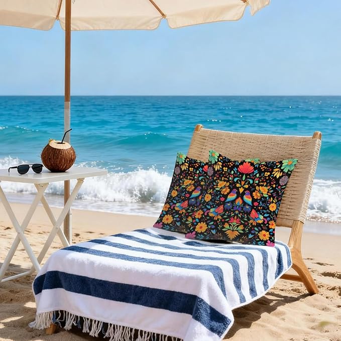 16x16 Inch Outdoor Pillow Covers Set of 2 Waterproof Throw Pillow Covers Decorative Couch Cushion Covers Mexican Birds Flower Square Pillowcases Protectors for Patio Garden Sofa