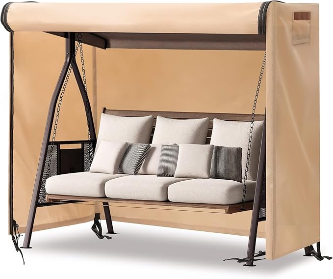 Outdoor Swing Covers for Patio Swing 3 Seater, 87" L x 49" D x 67" H, 3 Seat Cover Waterproof, Porch Patio Canopy Cover, Windproof UV Resistant All Weather Protector - Beige