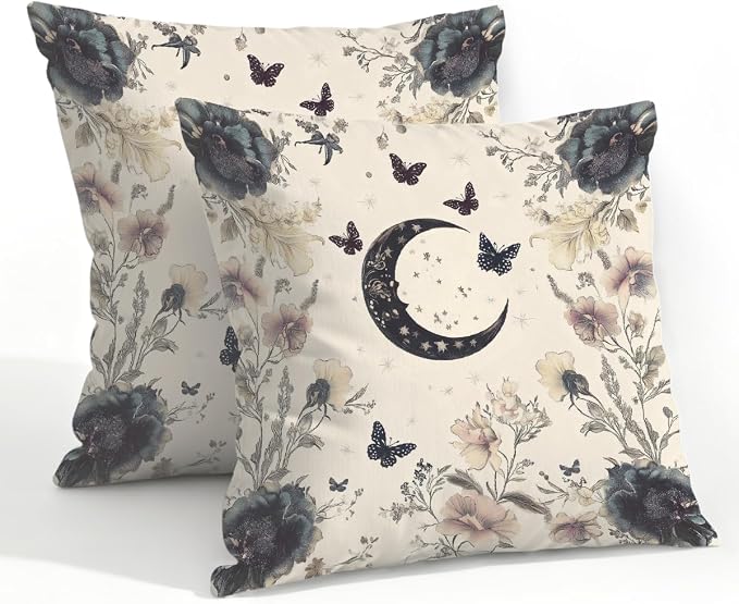 22x22 Inch Outdoor Pillow Covers Set of 2 Waterproof Throw Pillow Covers Decorative Couch Cushion Covers Boho Moon Floral Square Pillowcases Protectors for Patio Garden Sofa