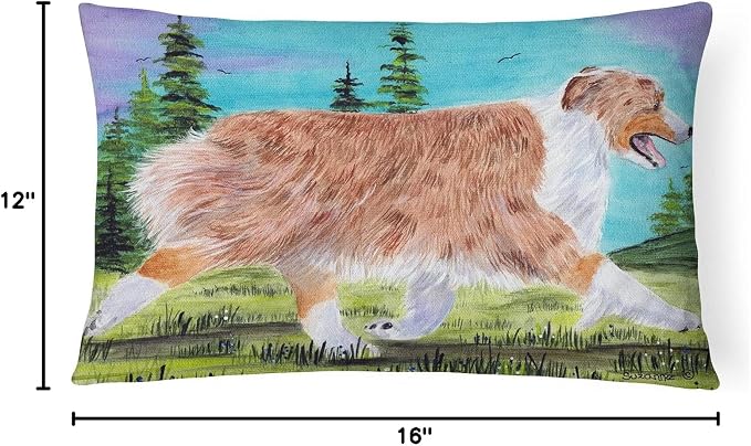 Caroline's Treasures SS8423PW1216 Australian Shepherd Canvas Fabric Decorative Pillow Machine Washable, Indoor Outdoor Decorative Pillow for Couch, Bed or Patio, 12HX16W