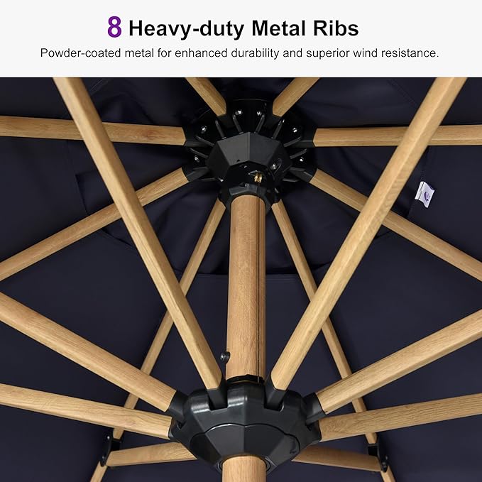 PURPLE LEAF 8' x 11.5' Patio Umbrella Outdoor Table Umbrella Rectangular Aluminum Market Umbrella with 8 Sturdy Ribs & Crank Outdoor Umbrellas for Garden Deck Patio, Navy Blue