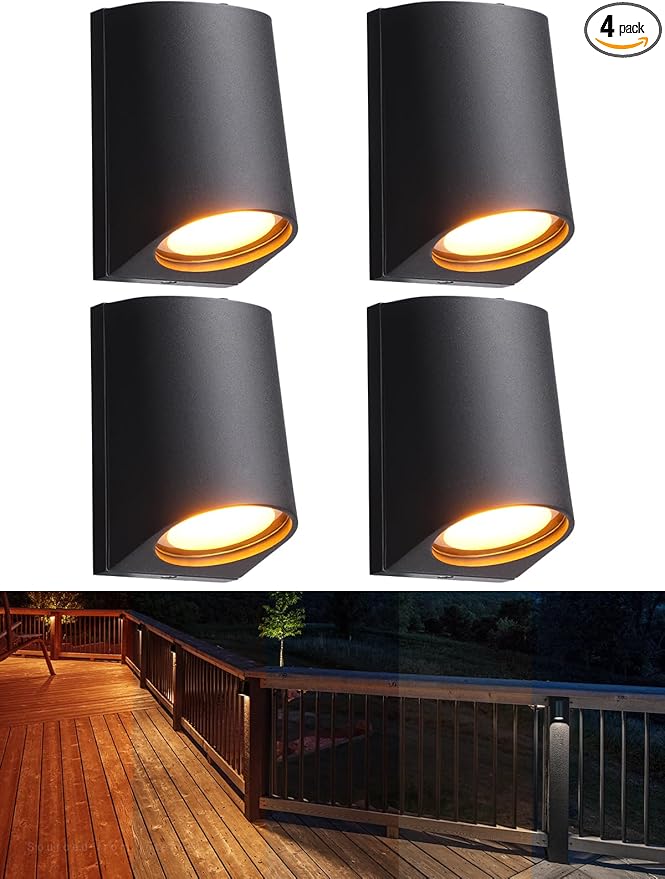 LEONLITE 4-Pack 3 Inch 5CCT Low Voltage LED Fence Lights Outdoor | 1800K/2700K/3000K/4000K/5000K, 12-24V AC/DC, CRI90, 3W LED Deck Lights, for Yard Garden, IP65, UL Listed, Black, Aluminum