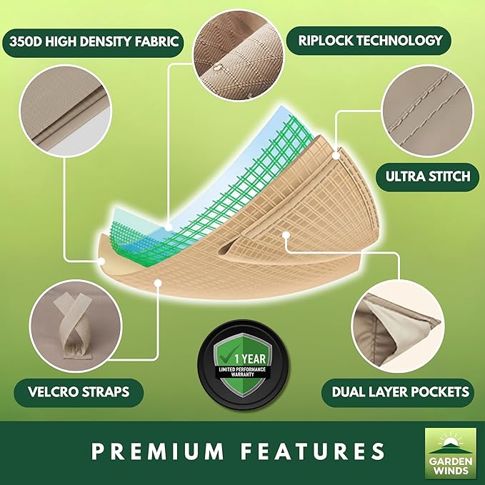 Garden Winds Heavy Duty Reinforced RipLock 500 Replacement Canopy Top Cover Compatible with Backyard Creation 10’ x 13’ Offset Umbrella Model UMB-952370 - Beige