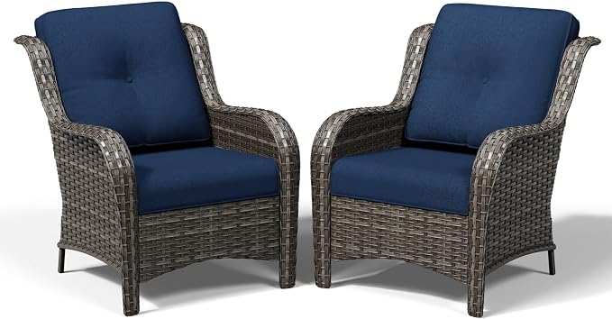 Joyside Patio Chairs Set of 2, Wicker Patio Furniture with High Back, Deep Seating, Wide Armrest, Thickened Cushions, Outdoor Rattan Furniture for Deck, Porch Use