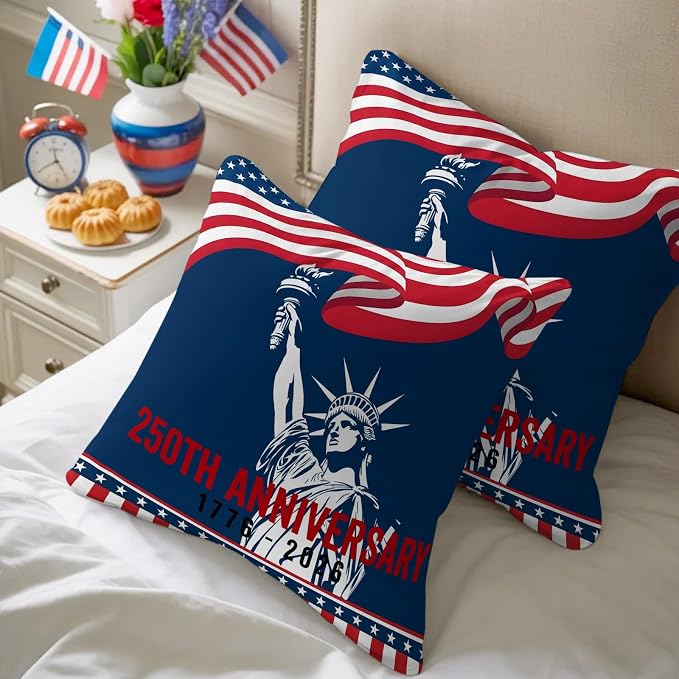250th Anniversary Outdoor Pillow Covers 16"x16" Set of 2, Statue of Liberty Independence Day Waterproof Throw Pillow Covers for Patio Furniture, Decorative Cushion Covers for Porch