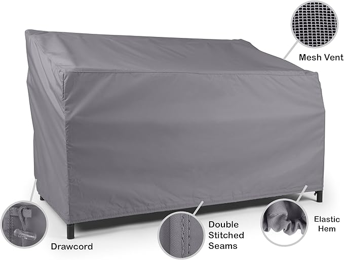 Covermates Elite Outdoor Patio Sofa Cover – Water-Resistant 300D Polyester, Double-Stitched Seams, Elastic Hem, Auto-Locking Drawcord & Mesh Vent for Moderate Weather, 64W x 34D x 30H, Charcoal