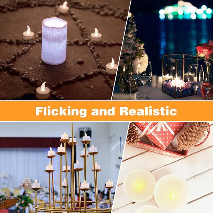 KOABY 24 Pack Warm White LED Tea Lights, Last 100H+, Flickering Flameless Battery Operated Tea Lights for Decor