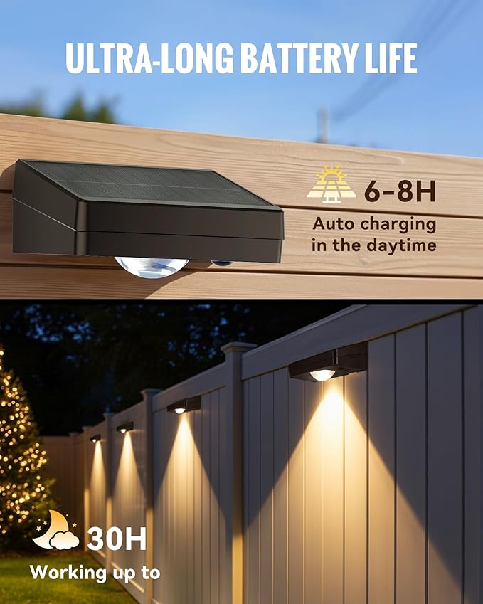 Solar Fence Lights Outdoor Waterproof, 3000/4500/6000K 3 Mode, Fence Lights Solar Powered for Outside Backyard, Railing, Step, Patio, Fence Post, Home Improvement Garden Decor, 16 Pack
