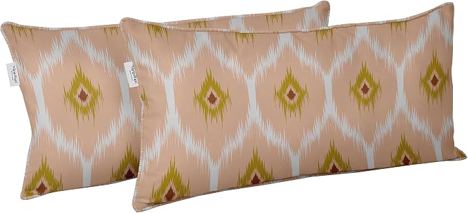 Indoor/Outdoor Polyester Fabric Lumbar Pillow Cover, All-Weather Waterproof Rectangular Cushion Case for Patio Furniture, 12 x 18 Set of 2 - Ikat-73