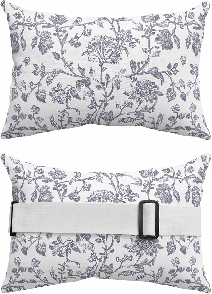 Pack of 2 Outdoor Lumbar Pillow Covers 12x20 Inch, Haze Blue Flower Waterproof Throw Pillow Covers Set, Vintage Farmhouse Boho Leaf Plant Indoor&Outdoor Decorative Cushion Cases for Patio Porch Beach
