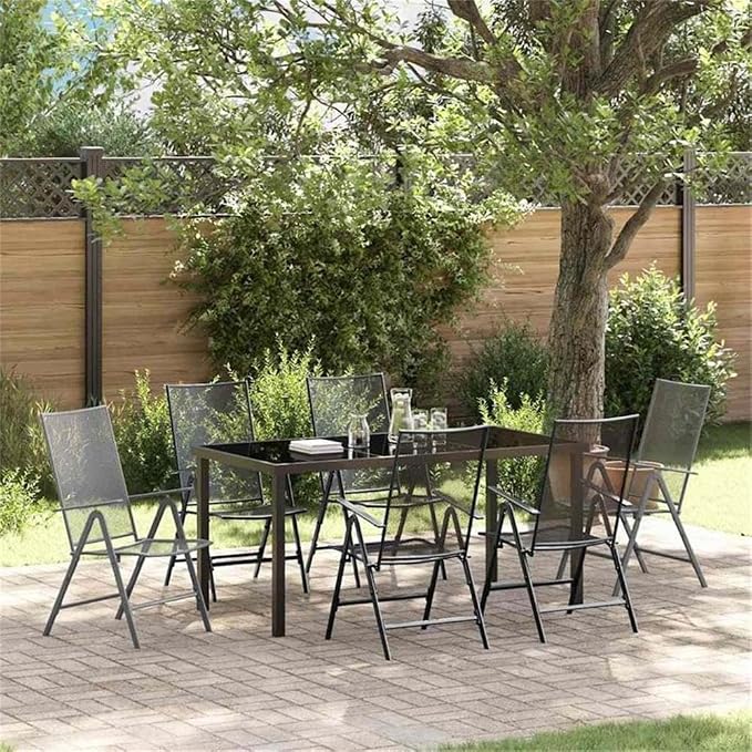 Afuera Living 7-Piece Patio Dining Set, Powder-Coated Steel Frame, Anthracite Finish, Rectangular Shape, Foldable and Height-Adjustable Design, Outdoor Garden or Patio Seating for 6 People