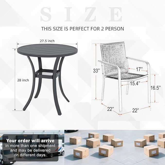 Anmutig Patio Round Table and Chairs Small Outdoor Set with 2 Piece Grey Stackable Chairs and 27.5" Table