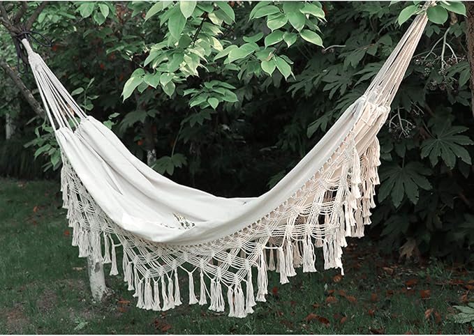 Handmade Boho Large Brazilian Macrame Fringe 2 Person Double Deluxe Hammock Swing Net Chair for Beach, Yard, Bedroom, Patio, Porch, Indoor, Outdoor, Wedding Decor 79" Lx 59" W