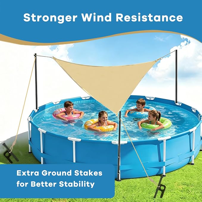 Pool Canopy Sunshade, Heavy Duty Above Ground Pool Shade with 7.55ft Adjustable Poles, Triangle Pool Shade Canopy with UV Block, Sail Shade for Above Ground Swimming Pools. (20-24ft)