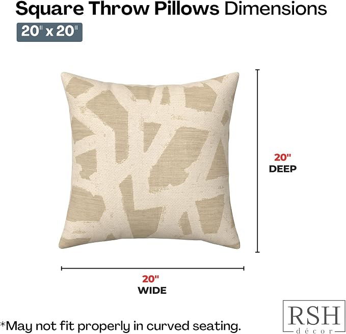 RSH DECOR: Sunbrella Square Throw Pillows Set of 2 | 20" x 20" | Water and Fade-Resistant Performance Fabric | Outdoor Pillow Covers with Down-Alternative Inserts | Made in USA (Draft Parchment)