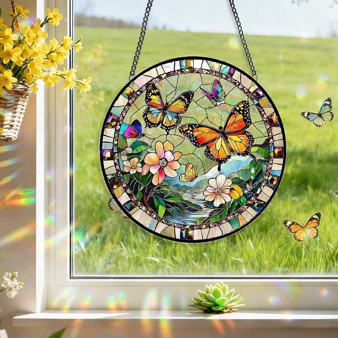 8 Inch Sun Catchers Indoor Window, Acrylic Rainbow Suncatcher Window Hanging Decoration for Living Room Bedroom Summer Home Balcony Ornaments Decoration (207 Butterfly)