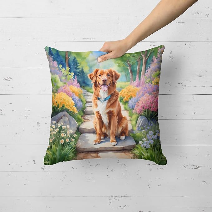 Caroline's Treasures Nova Scotia Duck Tolling Retriever Spring Path Throw Pillow Machine Washable, Indoor Outdoor Decorative Pillow for Couch, Bed or Patio, 18Hx18W