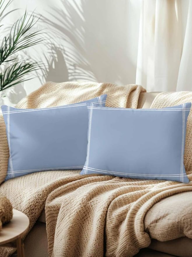 Vandarllin Waterproof Outdoor Pillow Set of 2 Solid Color Decorative Throw Pillows Cover & Insert 20x12 Inch Lumbar Pillowcase Light Blue Pillows for Couch Sofa Bed Patio Furniture Indoor Outdoor