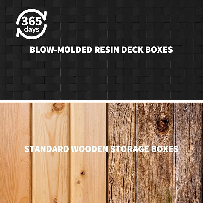 50 * 22 * 25 Inch Brown Resin Deck Box, 99 Gallon Outdoor Storage Box– Waterproof Lockable Outdoor Storage, Patio Container for Cushions/Garden Tools/Pool Accessories -With Gas Strut Black
