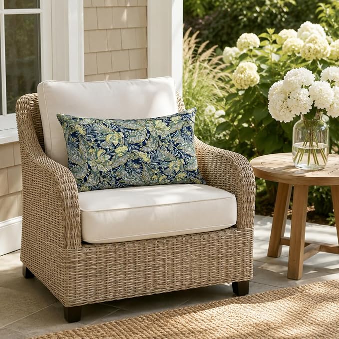 Pack of 2 Patio Lumbar Pillows 12"x20" | Fade Resistant Outdoor Waterproof Lumbar Pillow with Inners Decorative Garden Lumbar Cushions for Home Patio Terrace Sofa