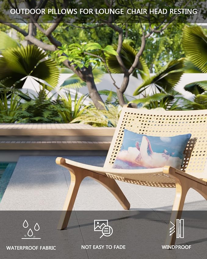 Outdoor Pillows Covers with Inserts Starry Sky Whale Fantasy Galaxy Clouds Waterproof Recliner Pillow with Adjustable Strap Throw Pillows for Patio Furniture Pool Lounge Chair, 12x20 inch, 2PCS
