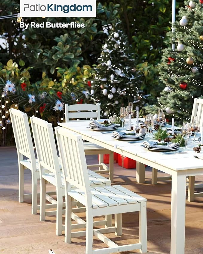 9-Piece HDPE Patio Dining Set for 8, 75.2" Table,White | HDPE material, umbrella hole design, weather-resistant patio furniture, perfect for yard, lawn, garden, balcony, deck