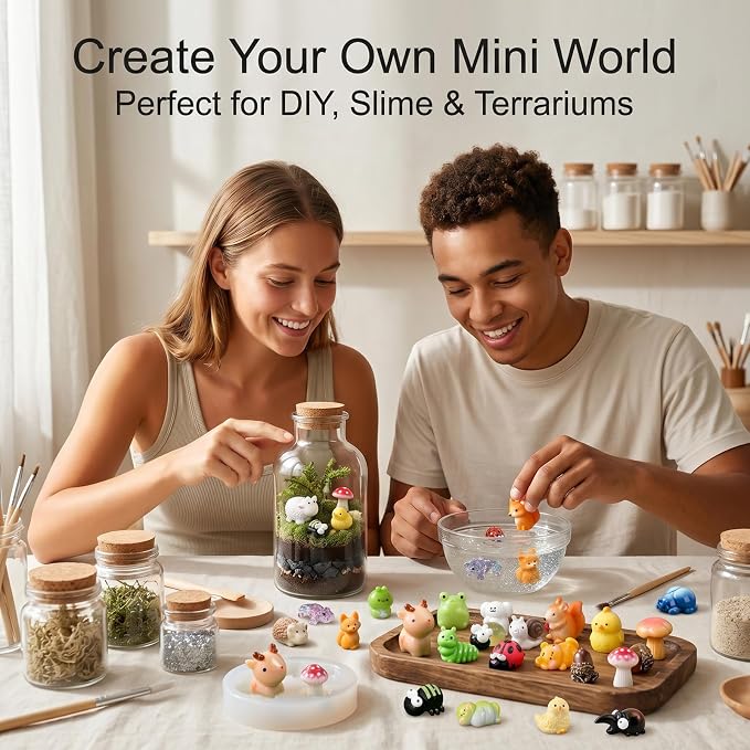 Zerobe 40Pcs Mini Forest Animal Figurines: Resin Fairy Garden Accessories | 40 Unique Resin Forest Animal Figurines: Small miniature garden figurines for DIY crafts, terrarium decor & mini displays.