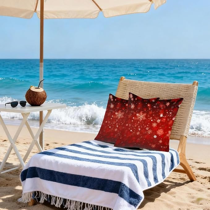 22x22 Inch Outdoor Pillow Covers Set of 2 Waterproof Throw Pillow Covers Decorative Couch Cushion Covers Red Christmas Snowflakes Square Pillowcases Protectors for Patio Garden Sofa