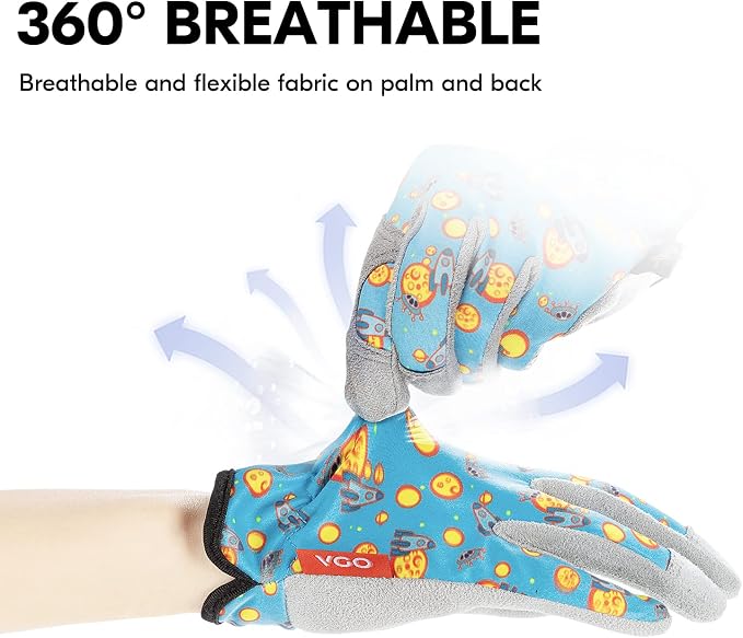 Vgo... 1-Pair Age 8-9 Kids Gardening Gloves,Children Yard Work Gloves,Soft Safety Outdoor Playing Gloves (Size XXL,Blue Plane, KID-MF7362)