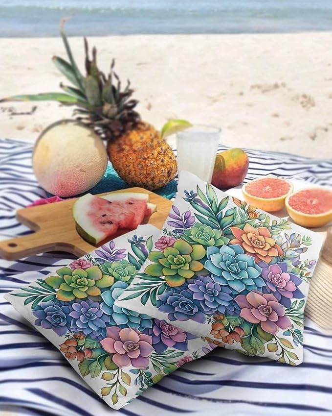 Outdoor Waterproof Pillow Covers Watercolor Succulent Plants Set of 2 Decorative Outdoor Pillowcases Floral Cushion Cases for Patio Funiture Garden Couch Bench 16 x 16 Inches
