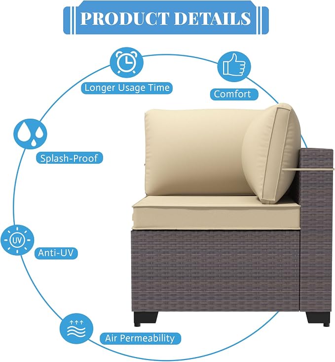 Patio Furniture Set 12 Pieces Outdoor Sectional Sofa Set,All Weather Wicker Patio Swivel Rocking Chairs Sofa PE Rattan Patio Conversation Set w/Cushions and Glass Coffee Table,Sand