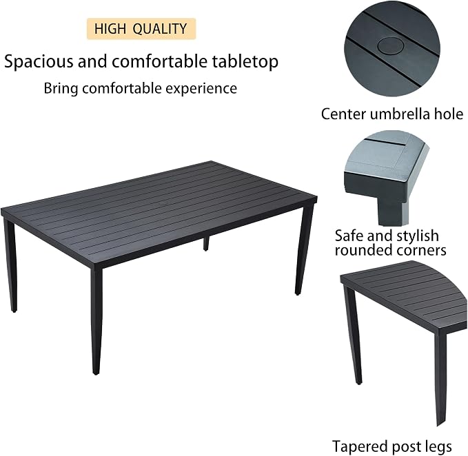 7-Piece Outdoor Patio Aluminum Furniture Set, 70” Rectangle Dining Table with Umbrella Hole and 2 Swivel Rockers Chairs & 4 Dining Chairs, Modern Dining Set for Backyard, Garden