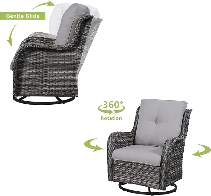 HUMMUH Outdoor Patio Furniture with Fire Pit Table Outdoor Conversation Set PE Wicker Patio Couch Swivel Glider Chairs for Balcony Garden,Lawn,Deck