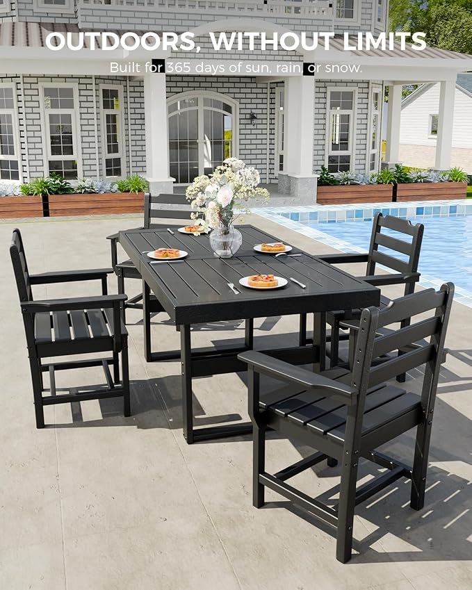 K Knowbody 5-Piece Outdoor Patio Dining Table and Chairs Set, Seats 4 | Steel-Reinforced HDPE, 100 lb/sq ft Load Capacity, 2-Inch Umbrella-Ready Tables, All-Weather, Fade-Resistant, Charcoal Black