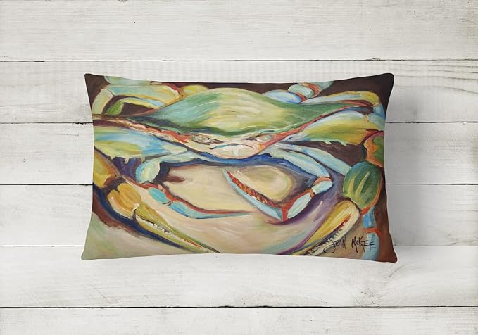 Caroline's Treasures JMK1097PW1216 Blue Crab Canvas Fabric Decorative Pillow Machine Washable, Indoor Outdoor Decorative Pillow for Couch, Bed or Patio, 12HX16W