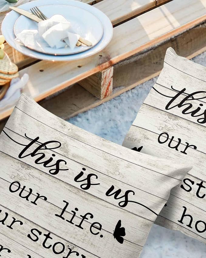 Outdoor Waterproof Pillow Covers for Patio Furniture Farmhouse Style Decorative Throw Pillow Cover Funny Quote Wood Grain Pillowcases Set of 2 Cushion Case for Sofa Couch Chair Home Decor 24x24 inch