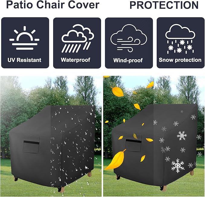Patio Chair Covers Waterproof, Heavy Duty Outdoor Furniture Chair Covers, Fits up to 32W x 37D x 36H inches 2 Pack Black