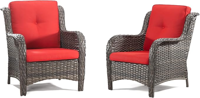 Wicker Patio Furniture Sets 7 Piece Set with One 3-Seat Sofa, 4 WIkcer Chairs, 2 Ottomans, Wicker Outdoor Furniture Set Patio Conversation Set, Red