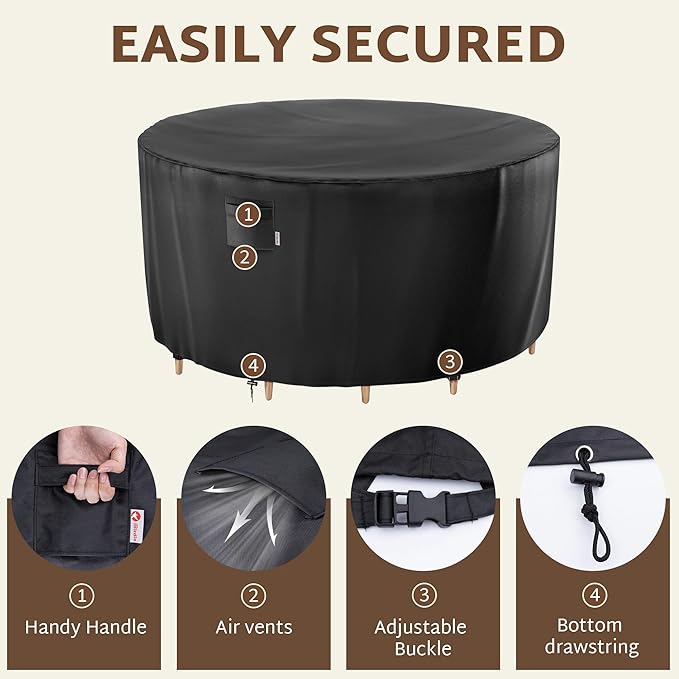 iBirdie Round Patio Furniture Cover 62 x 28 inch, 5 ft, Outdoor Waterproof and Weatherproof for Garden Table and Chairs, Heavy Duty 600D, fit 62, 60, 58 Diameter
