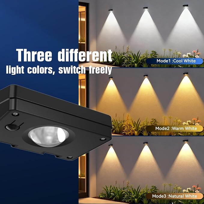 Solar Fence Lights Outdoor, 3 Color Temp, IP65 Waterproof | Cost-Effective Solar Lights for Patio Yard Railing, Easy Install (24 Pack）