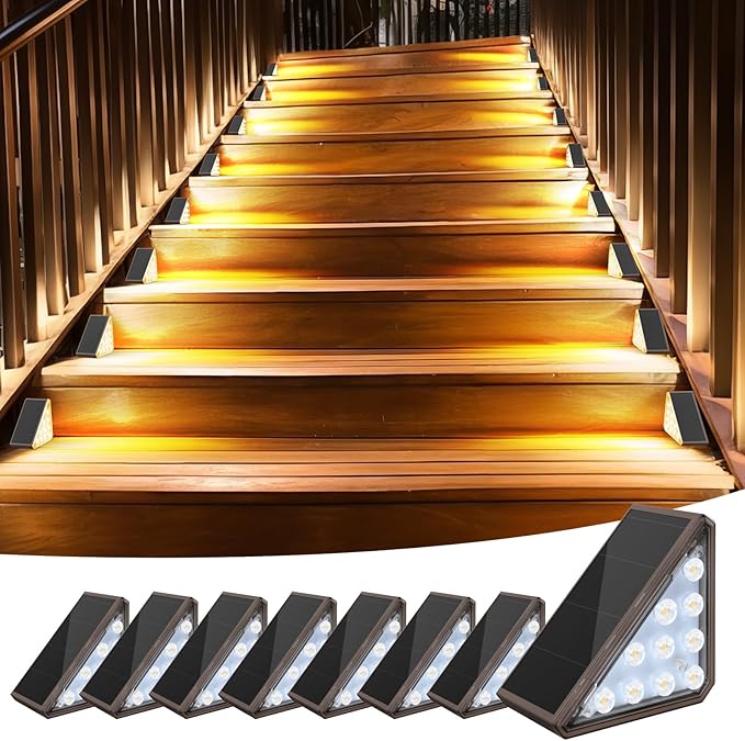 AUDLES 8 Pack Solar Stair Lights, Outdoor Step Lights with Waterproof IP67, Warm White LED Solar Light for Outside Light Decor for Stair, Deck, Front Step, Front Porch, Patio and Backyard