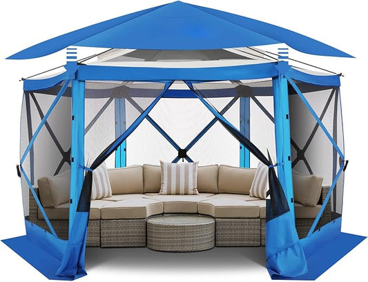COBIZI 12x12 FT Pop Up Canopy Stargazing Tent, Gazebos On Clearance with Removable Roof, Screened in Gazebo, Screen Tents Portable carpas para Patio for Outdoor Camping,Backyard, Garden, Blue(Pro)