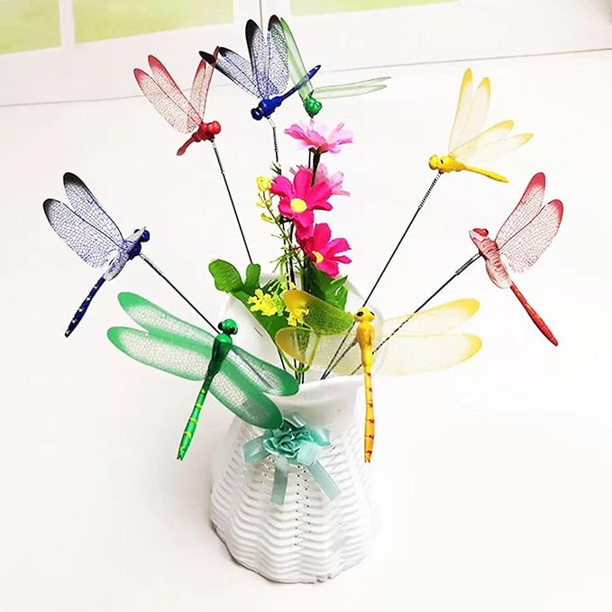 16Pcs Dragonfly Clip, DIY Dragon Fly Clips, Fake Dragonfly Garden Outdoor Decor, Plastic Dragon Fly Plant Pot Decorations with Pliers & Clips(Small)