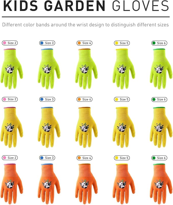 HANDLANDY 2 Pairs Kids Gardening Gloves, Grippy Kids Work Gloves, M | Nitrile Coated Children Toddler Garden Yard Work Cycling Outdoor Playing Gloves for Girls Boys