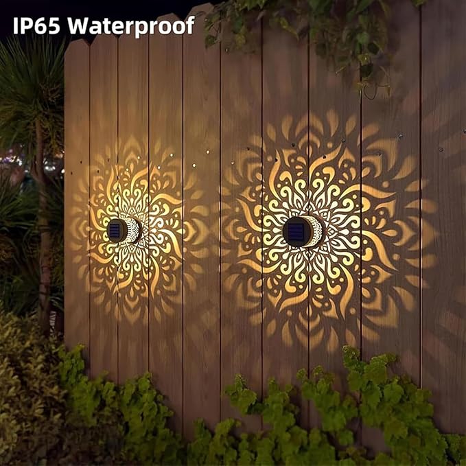 Solar Decorative Solar Mandala Lights, Shadow Pattern Garden Decor for Fence, Patio, Yard, Walkway, and Porch Lighting, Gifts for Mom Women (Warm Color-1,2pcs)