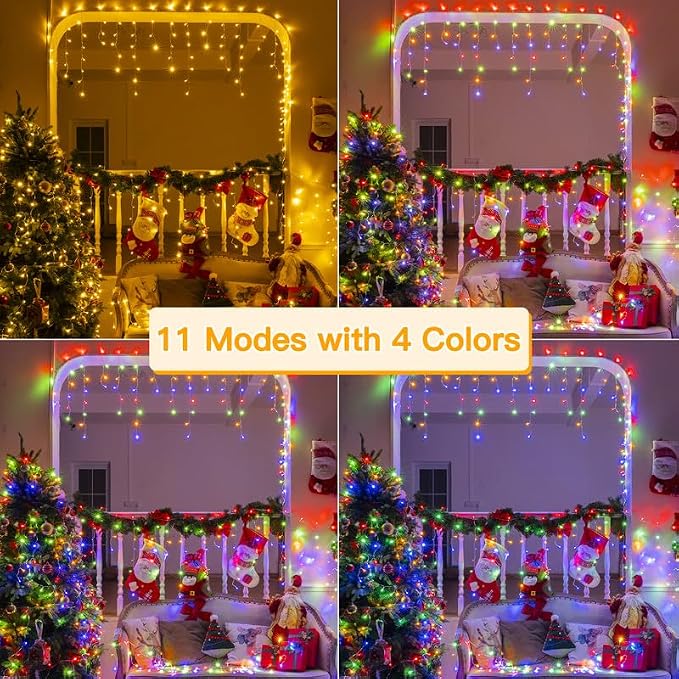Ollny Icicle Lights for Outside 306LED 25FT, Color Changing Christmas Light with Remote 11 Modes Timers Waterproof, Plug in Connectable Hanging Lights for Outdoor Indoor House Roof Holiday